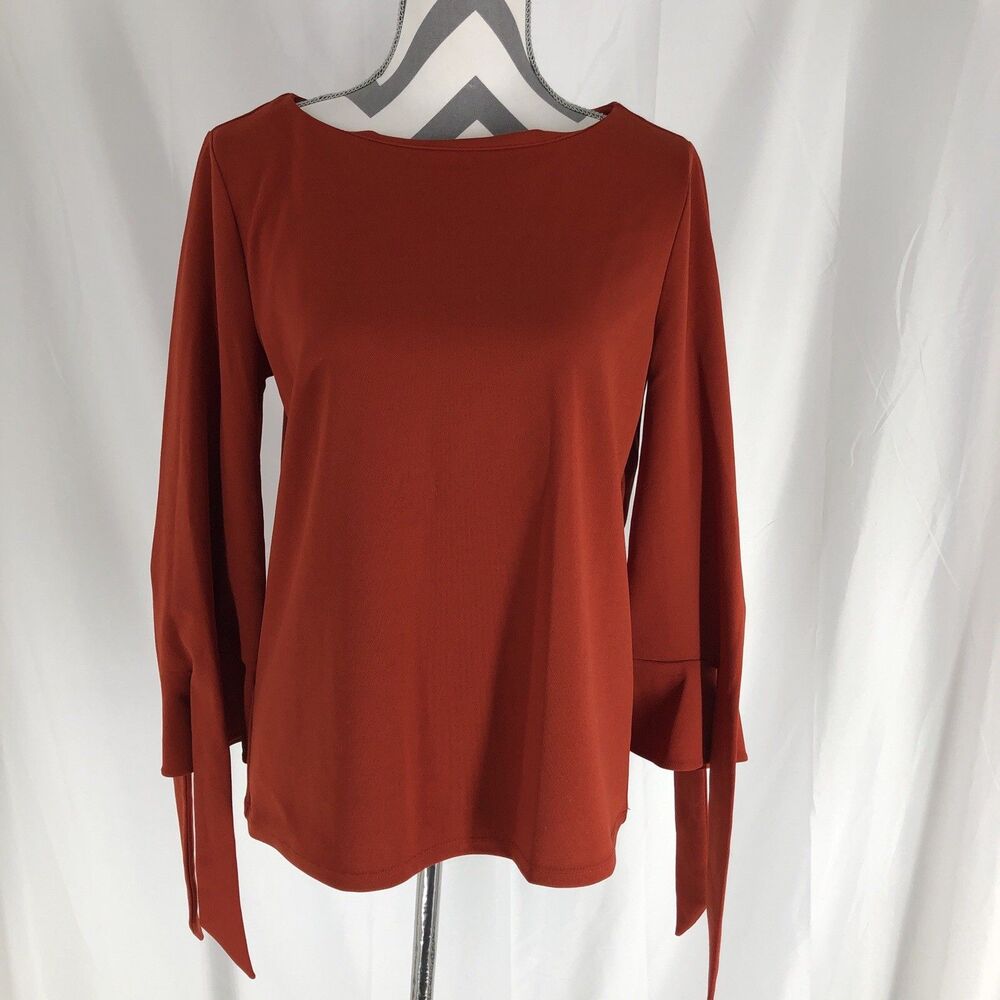 Ann Taylor Women Medium Long Tie-Sleeve Blouse Burnt Orange